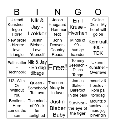 Musik Bingo Engelsholm Bingo Card