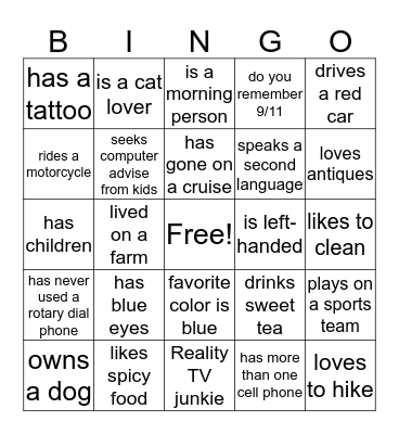 People Bingo Card