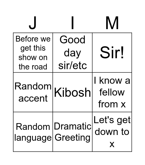 Jim! Bingo Card