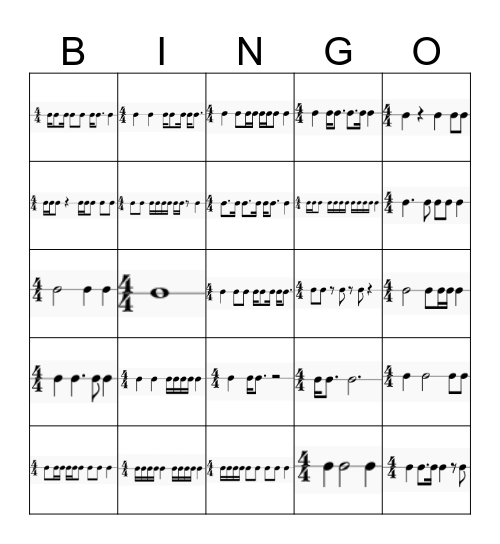 Rhythm Bingo Card