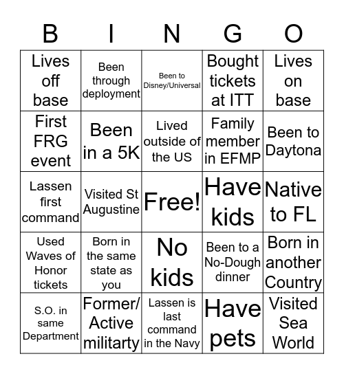 USS LASSEN FRG BINGO Card