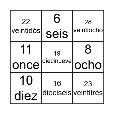 Los Números Bingo Card