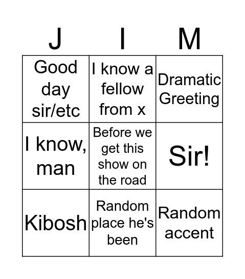 Jim! Bingo Card