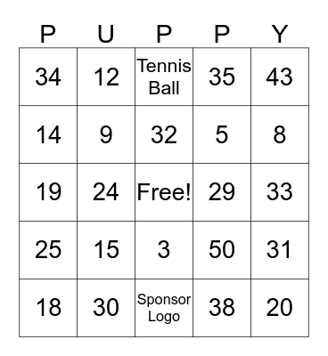 Sponsor Name Presents Puppy Bingo Card