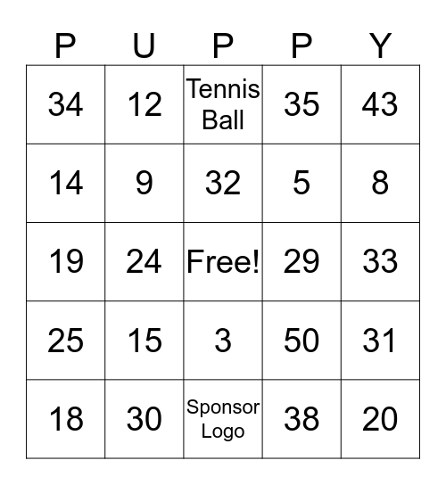 Sponsor Name Presents Puppy Bingo Card