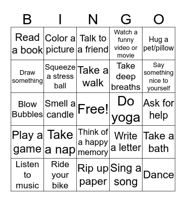 Coping Skills Bingo Card