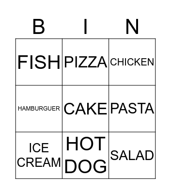 Favorite food Bingo Card