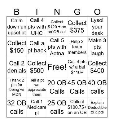 COLLECTION$ Bingo Card