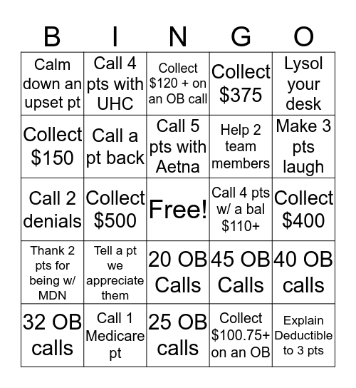 COLLECTION$ Bingo Card