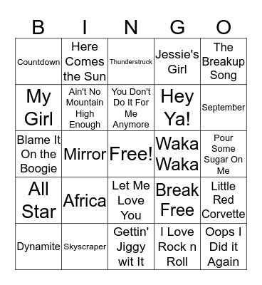 Music Bingo  Bingo Card