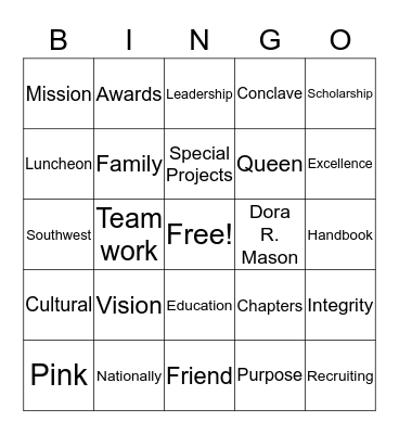 LAS AMIGAS, INCORPORATED Bingo Card
