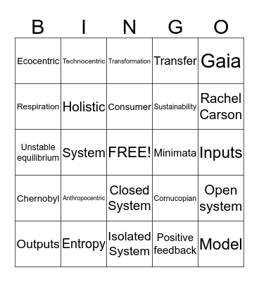 ESS Topic 1 & 7 Bingo Card