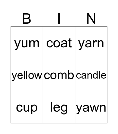 My Words Bingo Card