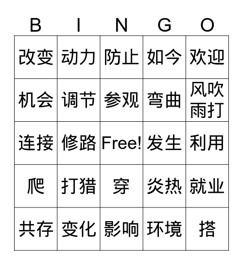 人与环境 Bingo Card