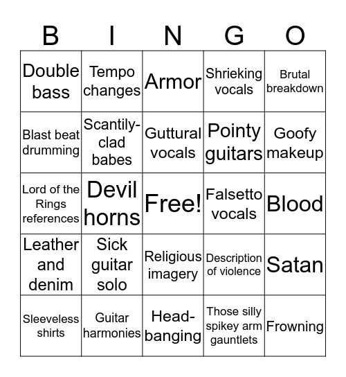 HEAVY METAL BINGO Card