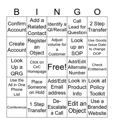 Call Listening Bingo 1  Bingo Card