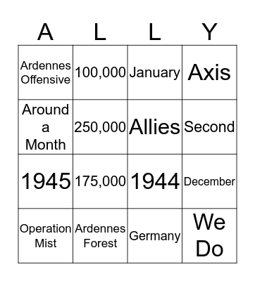 Battle of the Bulge Bingo Card