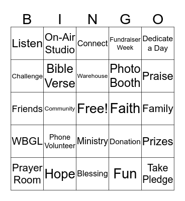 WBGL Fundraiser BINGO!! Bingo Card