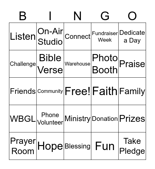 WBGL Fundraiser BINGO!! Bingo Card