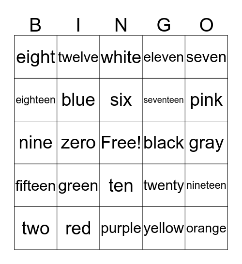 Los colores y los números Bingo Card