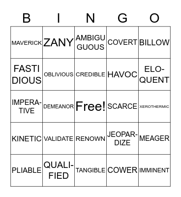 FOURTH GRADE SAT WORDS Bingo Card