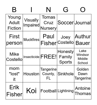 Tangerine Bingo Card