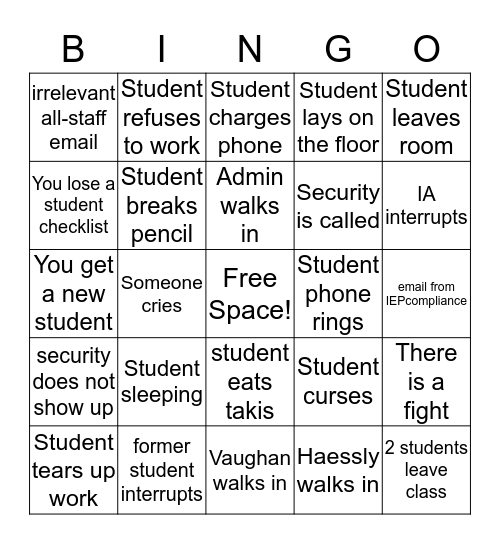 Resource Room Bingo! Bingo Card