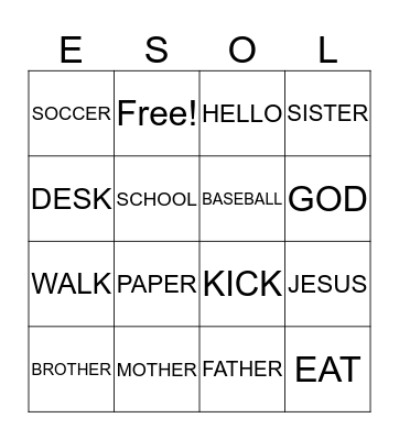 ESOL Bingo Card