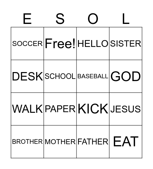 ESOL Bingo Card