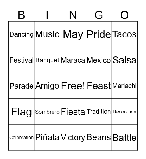 Cinco De Mayo Bingo Card