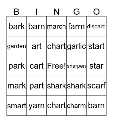 "ar" Bingo Card