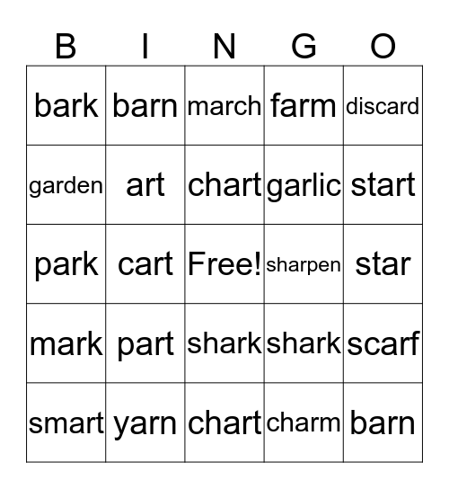 "ar" Bingo Card