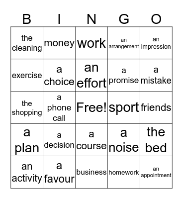 MAKE OR DO? Bingo Card