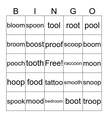 oo food Bingo Card