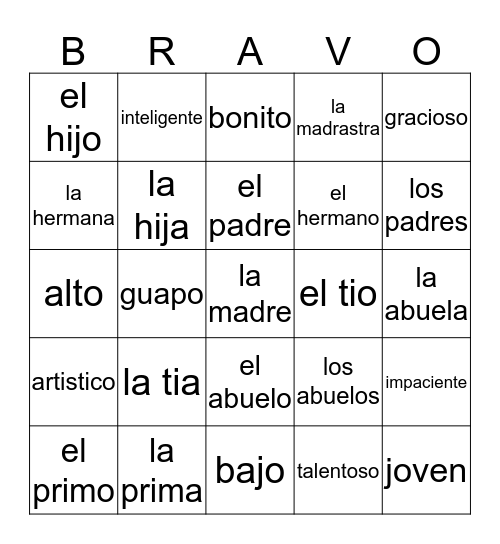 La Familia Bingo Card