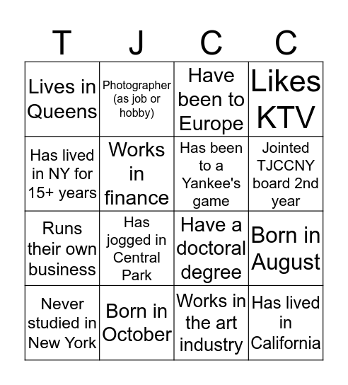 TJCCNY Bingo Card