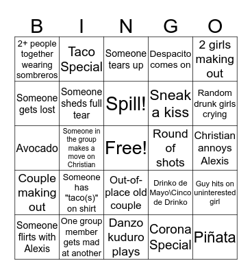 Drinko de Mayo Bingo Card