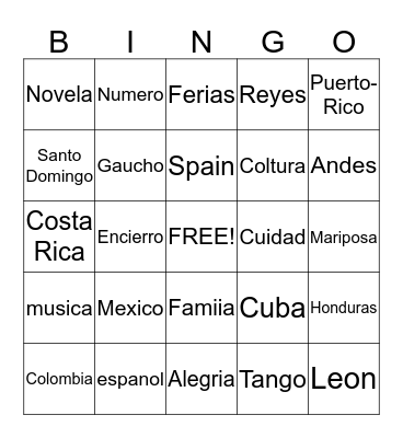 Spanish Club Bingo Card