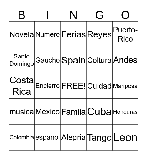 Spanish Club Bingo Card