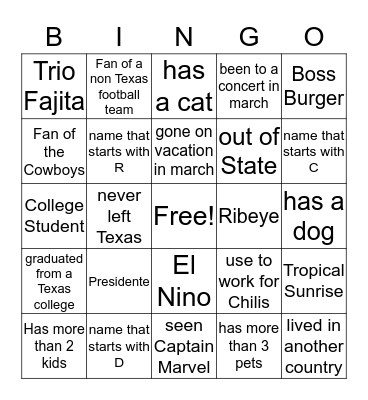 Get to know your guests  Bingo Card