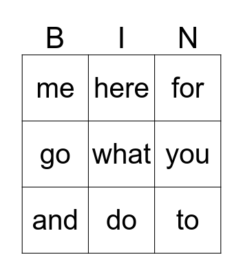Kinder Sight Words 4- Bingo Card