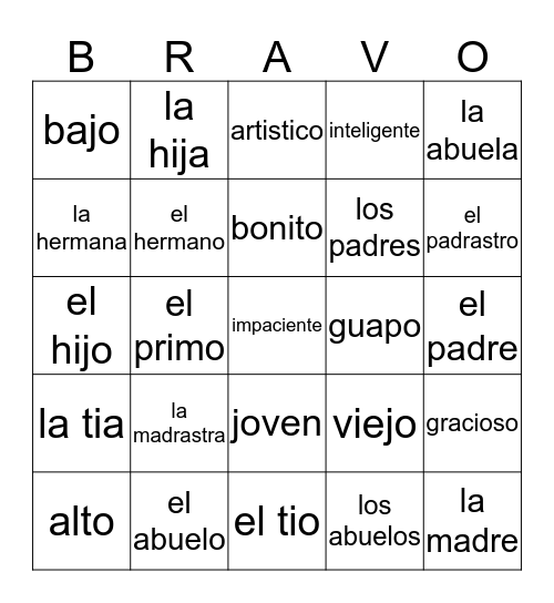 La Familia Bingo Card
