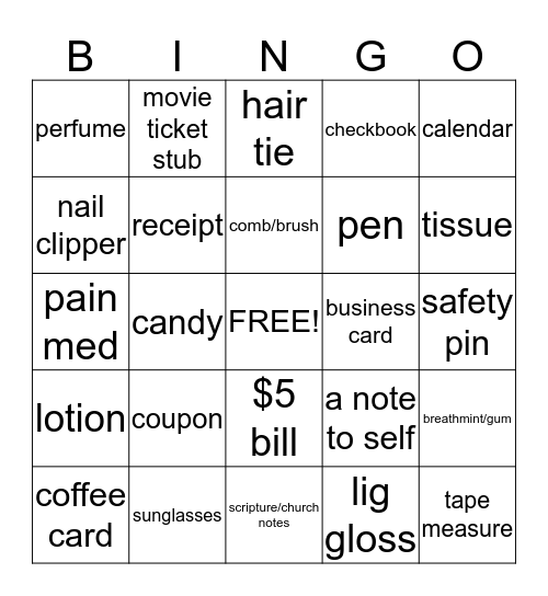 Purse Bingo  Bingo Card