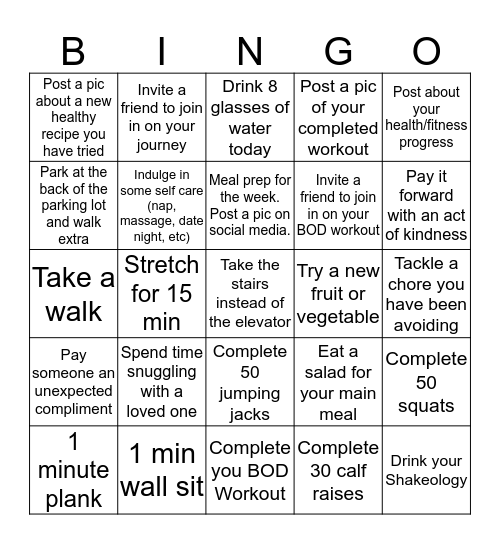 Weekend Wellness Bingo Card