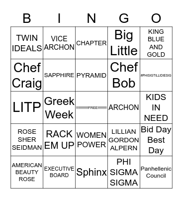Phi Sig Bingo Card
