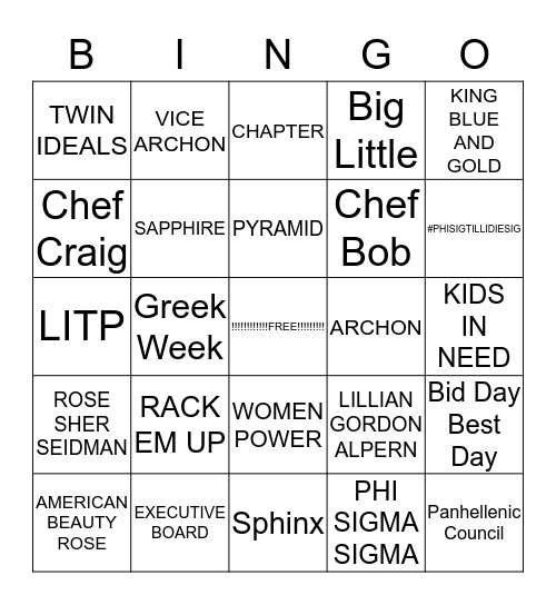 Phi Sig Bingo Card