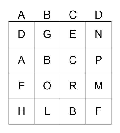 ALPHABET BINGO  Bingo Card