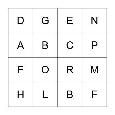ALPHABET BINGO  Bingo Card