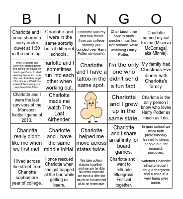 Charlotte's Bachelorette Bingo Card