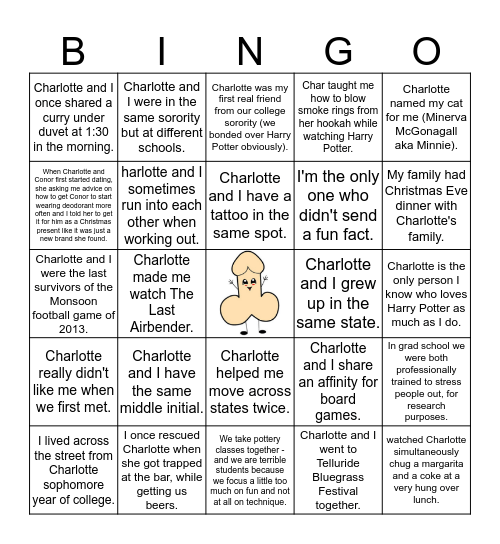 Charlotte's Bachelorette Bingo Card